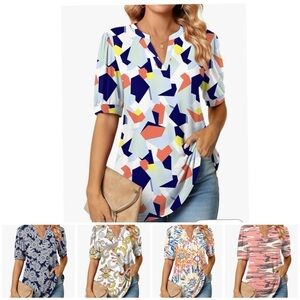 Anyally Bundle of 5 Summer/Spring Puff Short Sleeve Tops Dressy Casual V-Neck XL